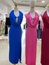 Stylist Backless Halter Neck Cowl Neckline Long Side Slit Dress